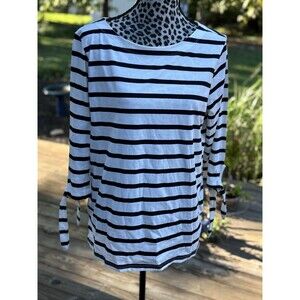 Old Navy Women’s L Top T Shirt Striped Boat Neck Tie 3/4 Sleeve Nautical Black